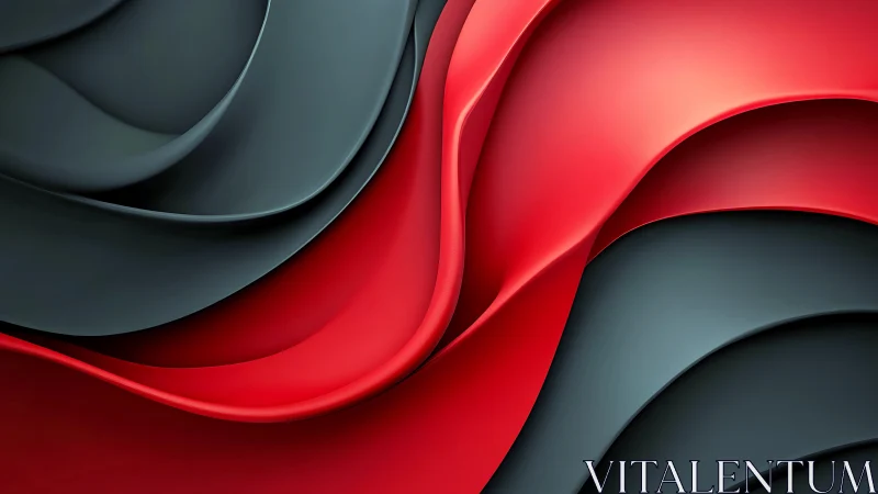 Crimson ribbons glide over charcoal waves in silky motion
