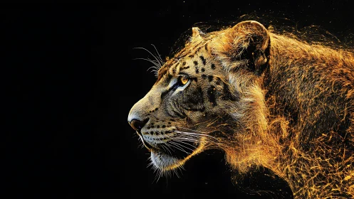 Side-profile leopard portrait with dynamic golden light trails