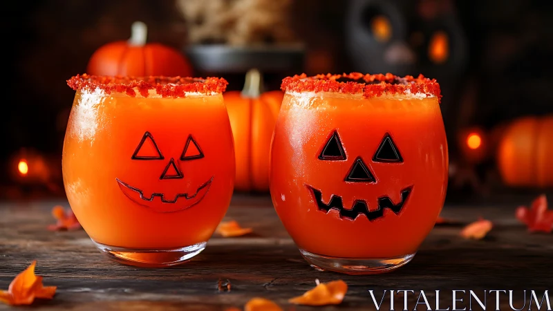 Halloween Jack-O'-Lantern Cocktails with Candy Rim.