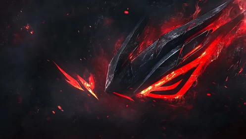 Fragmented obsidian crest slices through molten red void