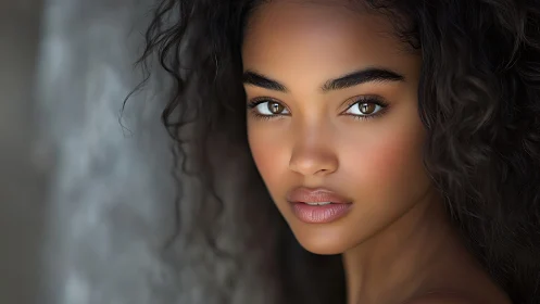 Portrait of young woman with luminous eyes and soft curls.