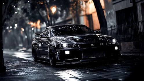 Midnight street predator prowls under slick city lights.