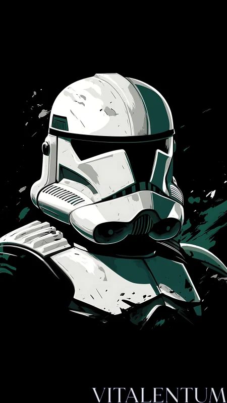 Armored space trooper portrait in inky galactic void.