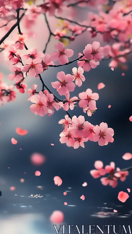 Cherry Blossoms Float Through Misty Spring Light
