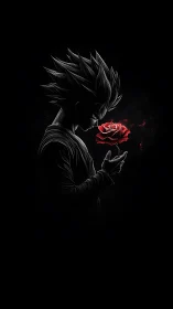 High-contrast anime silhouette studies luminous red rose form