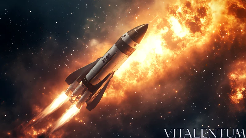 Fiery rocket streaks confidently through the glowing starfield