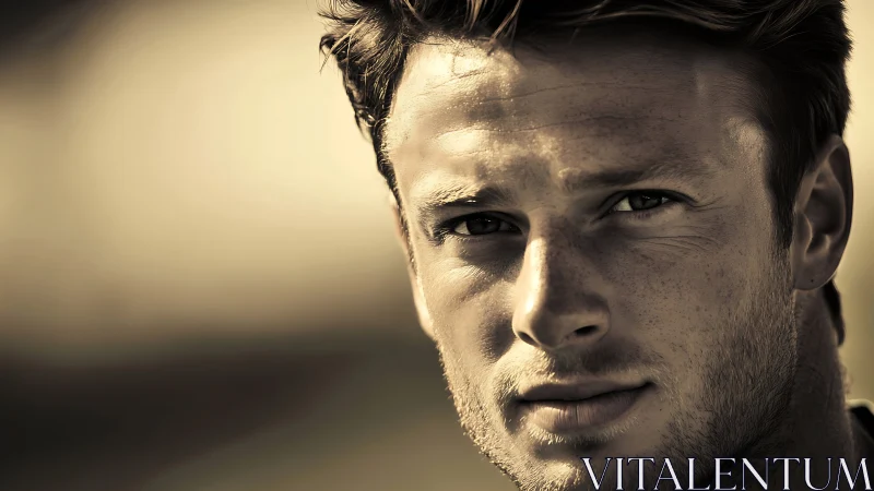 Close male portrait in warm monochrome side lighting.