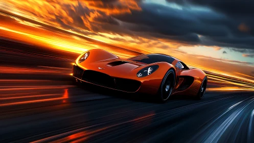 Aerodynamic hypercar under sunset velocity field rendering.