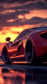 Sunset speedster poised on a glowing horizon road.
