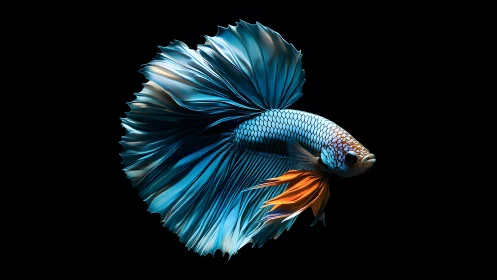 Vibrant blue betta fish in dramatic lighting, digital art style.