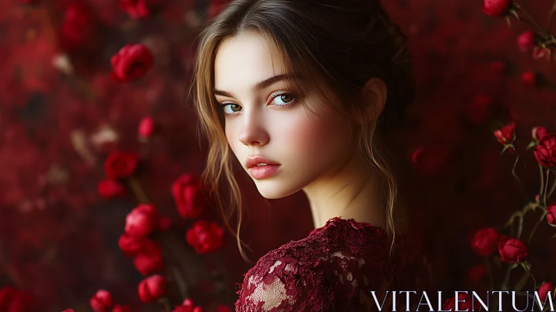 Velvet blossoms lean in as the porcelain muse turns slowly