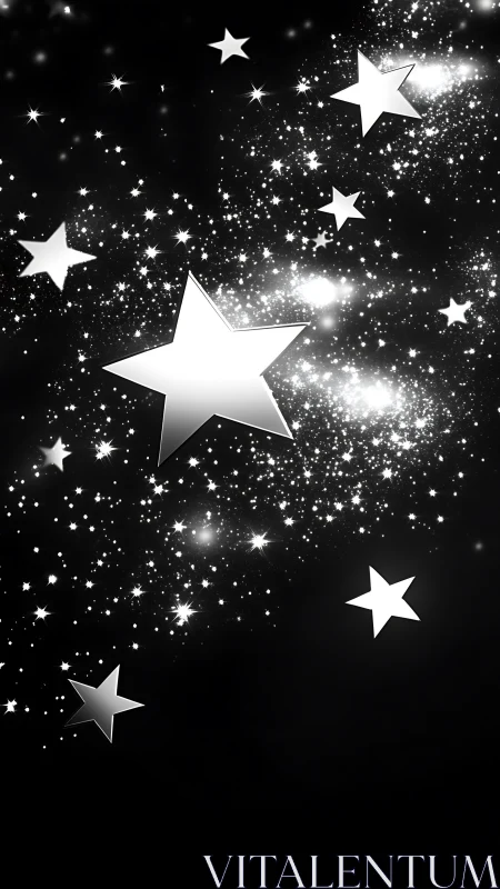 Monochrome field shows layered stars on black gradient