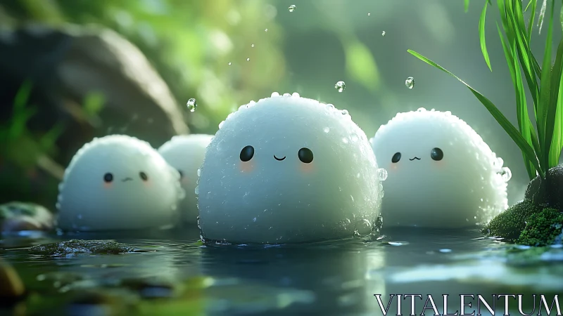 Hydrophilic mochi-creature cluster in refractive streamlight.