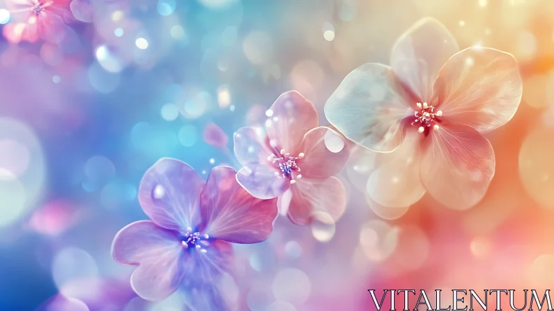 Soft focus digital flowers on multicolor bokeh field.