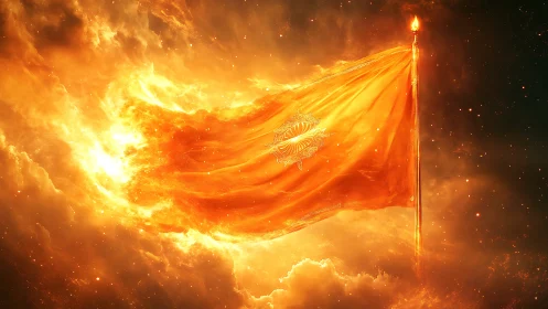 Solar flare standard with radiant sigil in cosmic nebula field