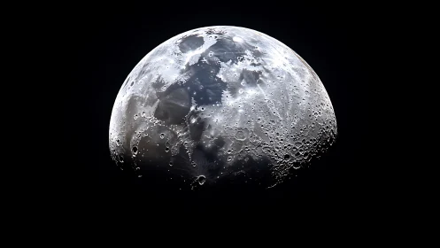 Lunar surface glows sharply against deep black space