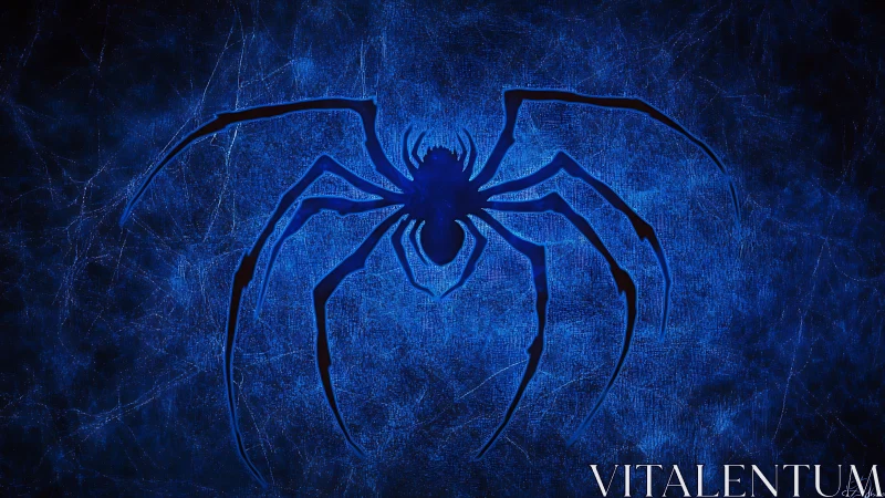 Midnight neon spider silhouette on glowing webbed blue.