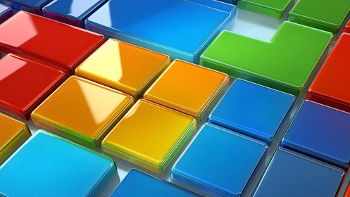 Glossy Colorful 3D Blocks in Abstract Geometric Pattern.