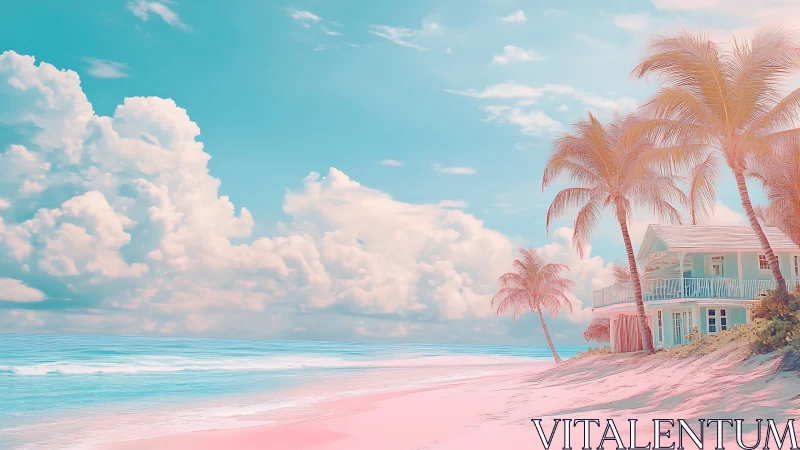 Digital rendering of tropical coastal architecture with volumetric atmospheric light