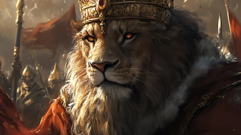 Regal armored lion king rendered in cinematic fantasy detail