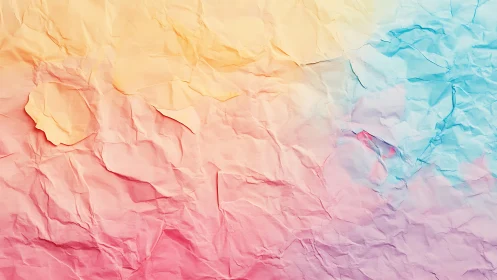 Crumpled pastel gradient paper with soft sunset hues.