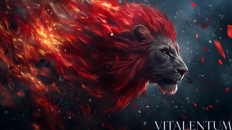 Blazing mane monarch charging through a storm of embers.