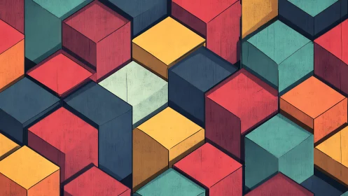 Isometric color cubes march in layered geometric procession