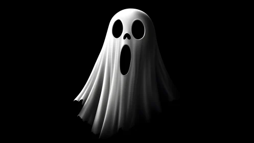 Playful sheet ghost floating softly in the moonlit dark.