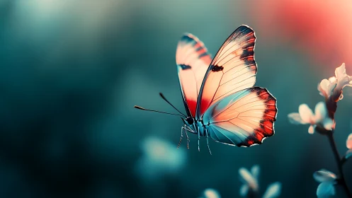 Twilight ballet of a coral-winged butterfly in bloom hush.