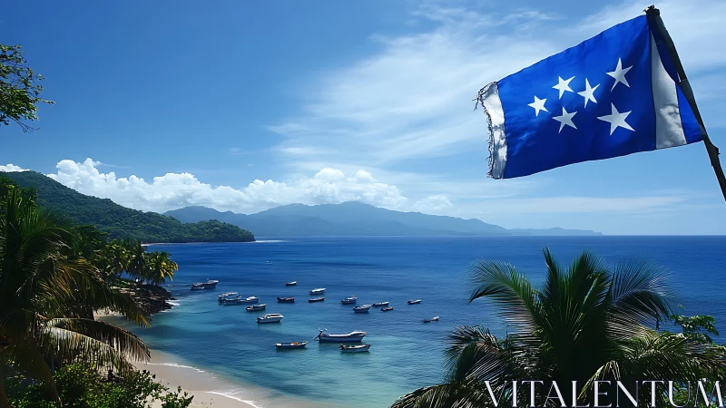 Tattered Stars Over Paradise: Seven Stripes Guard a Tropical Dream.