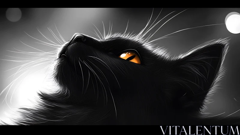 Black Cat with Glowing Amber Eyes in Moonlit Shadow