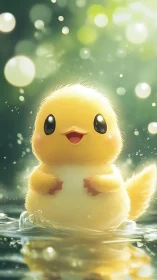 Backlit fluffy duckling rendered with soft bokeh and rim lighting