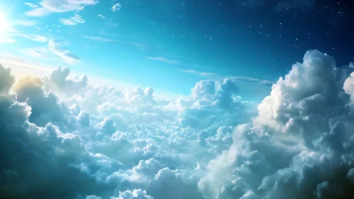 Digital painting skyscape with volumetric cumulus formations.