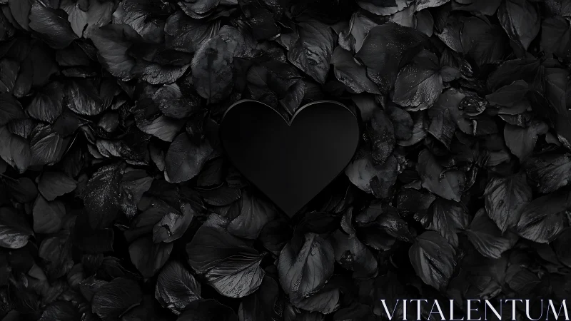 Black Heart Among Wilted Petals and Darkness