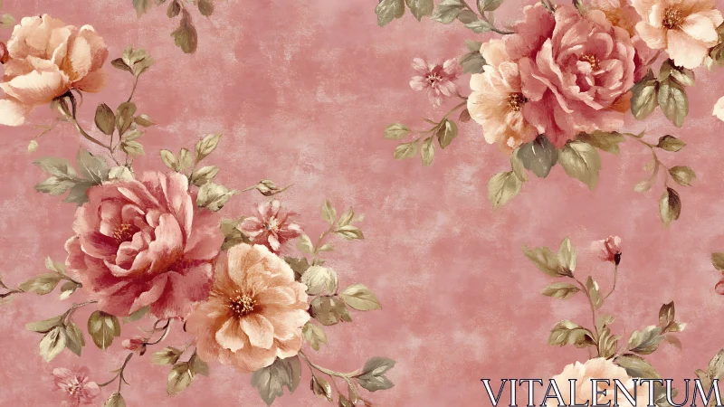 Vintage Rose Garden on Soft Pink Canvas