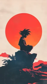 Quiet sunset hero resting on a rocky cliffside horizon.