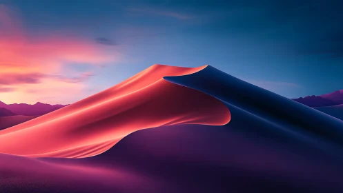 Luminous desert dune glows under a vivid twilight sky.