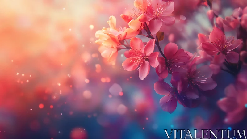 Flowering branches rendered with color gradient and bokeh effects