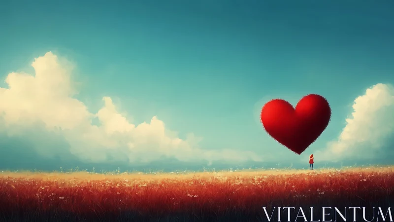 Solitary Heart: Love's Crimson Beacon Across Golden Fields