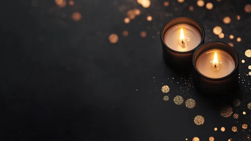 Cozy candlelight glow with soft golden festive sparkles.