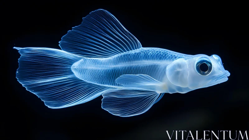 Transparent fish in high detail on black background, digital style.