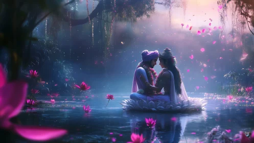 Luminescent Water Garden: Romantic Figurative Composition.
