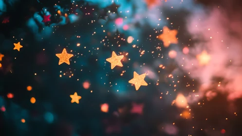 Soft glowing star confetti drifting through dreamy night.