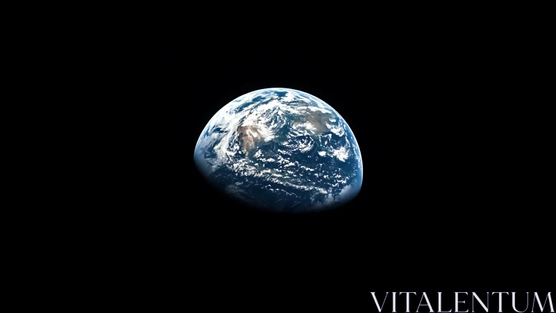 Earth is viewed as a partially sunlit sphere in deep space