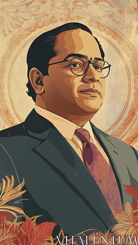 Formal portrait illustration of suited man with glasses.