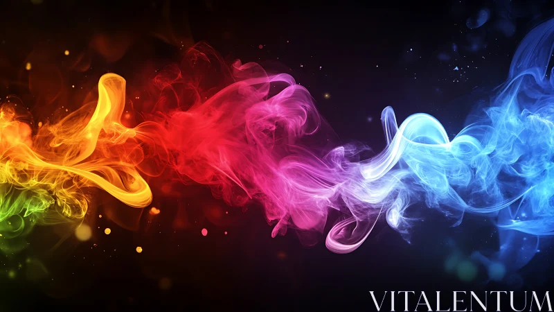 Colored smoke streams form continuous spectrum over dark field