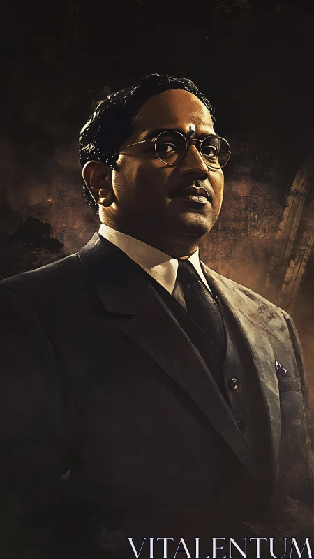 Dignified visionary in suit framed by burnished dusk light.