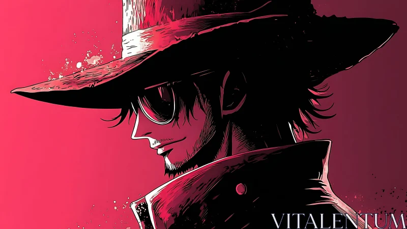 Side-profile anime gunslinger in high-contrast magenta noir.