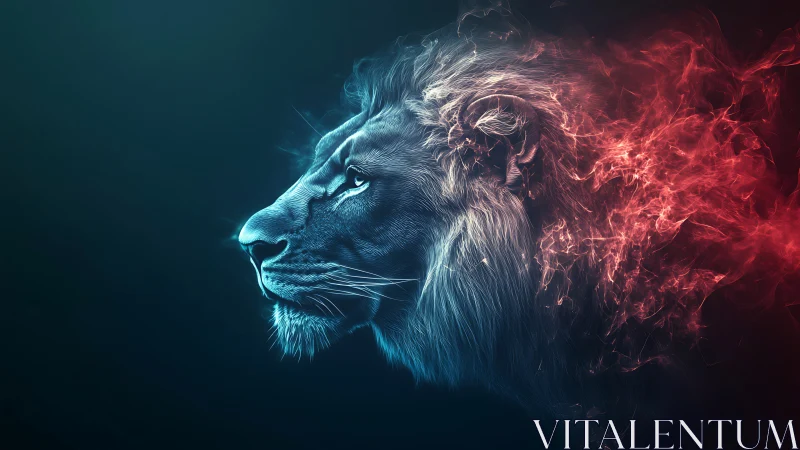 Digital profile rendering of lion head with energy mane.