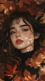 Soft autumn portrait rests among warm, falling leaves